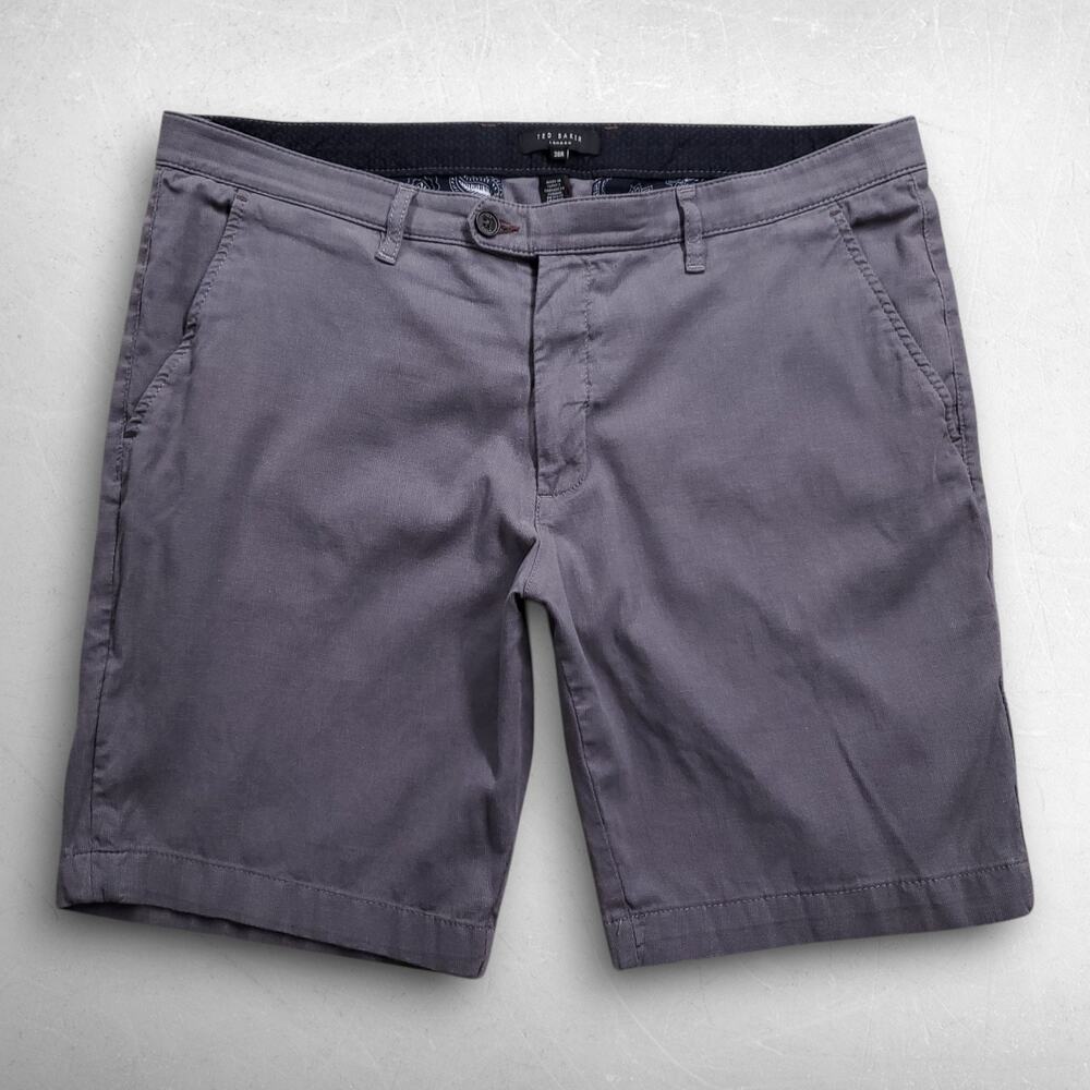 Ted‎ Baker London Tailored Chino Shorts Men 38R Gray Stretch Preppy Quiet Luxury